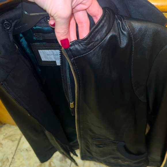 Marc New York black genuine leather jacket with removable hood green interior - Picture 8 of 11